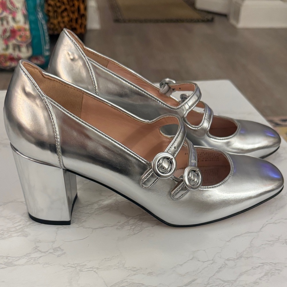 J. Crew Silver Double Strap Heels